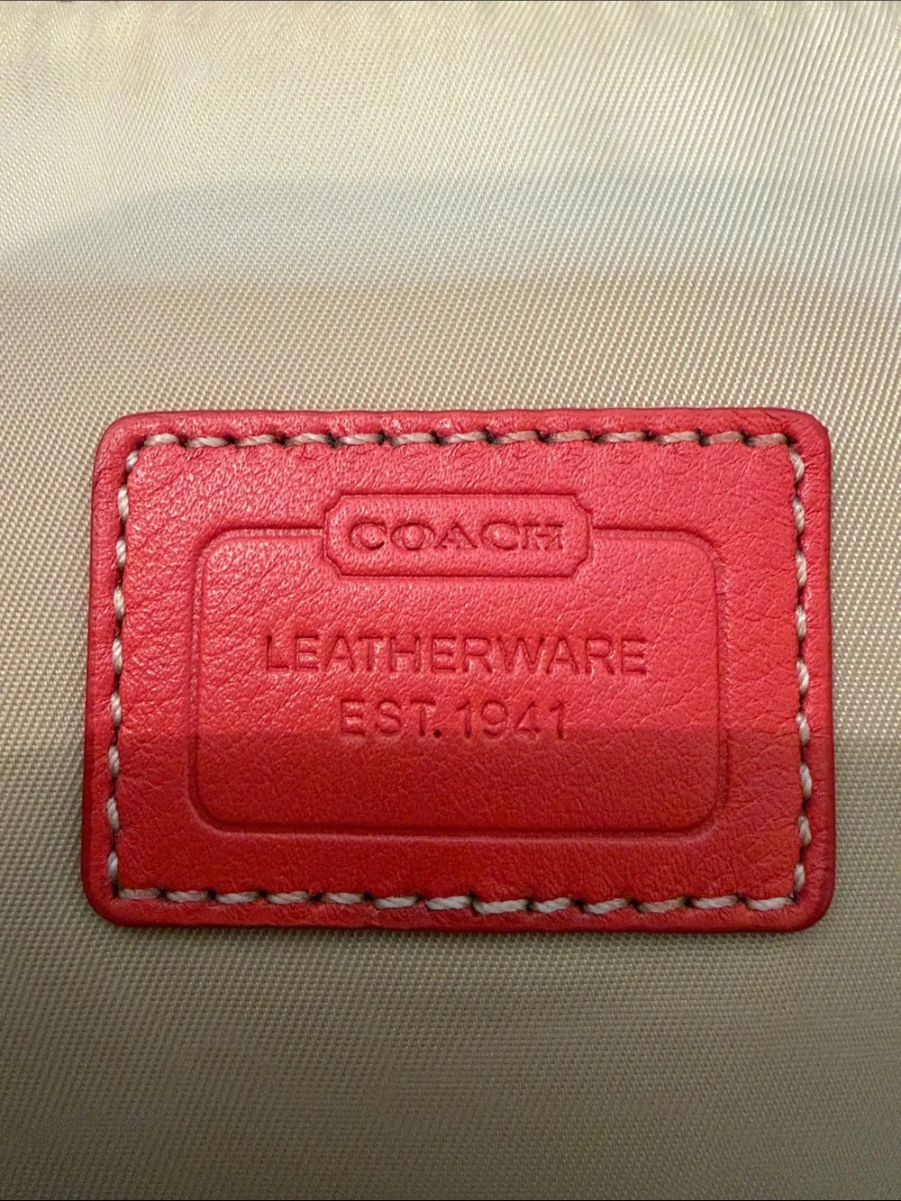 Coach Beige Cosmetic Pouch with Red Accent